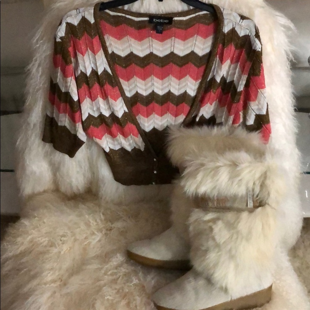 Bebe Chevron Striped Bolero/Shrug (S)
